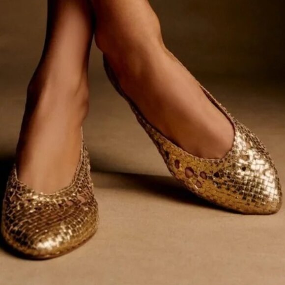 Sezane Anya Low Ballerinas in smooth braided gold // size 7 - Picture 1 of 4